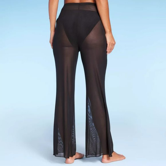 NWT Wild Fable Black Mesh Cover Up High Waist Flare Pants Size Small - Picture 2 of 2